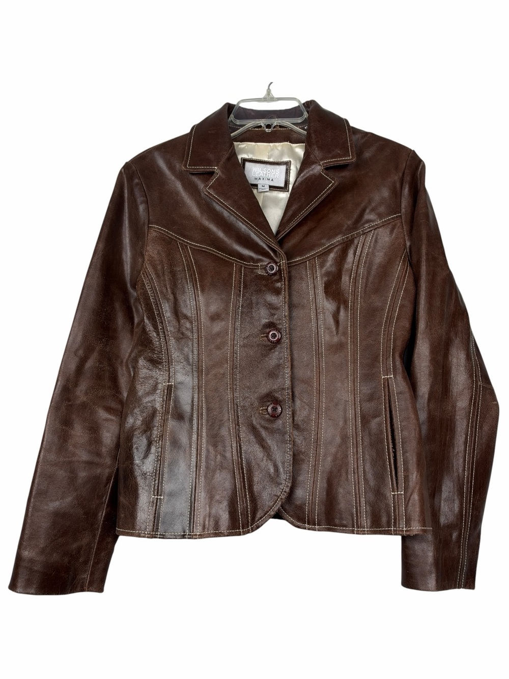 Wilson’s Leather Vintage Maxima Distressed Worn Crackled Leather Fitted Jacket
